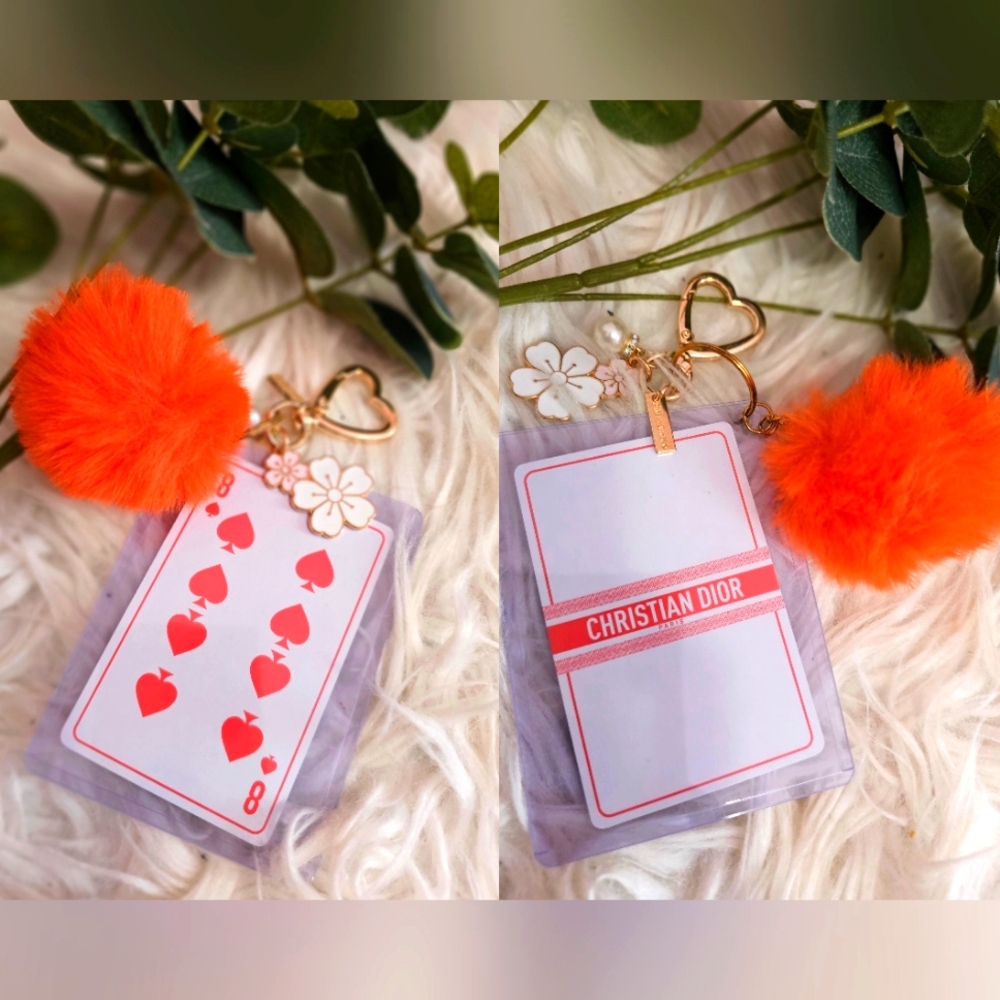 Dior Orange and Gold Keychain with Card Holder NWOT